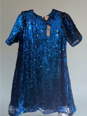 Anthropologie Maeve Mini Blue Sequin Short Sleeve Party Dress Size XS - NWT